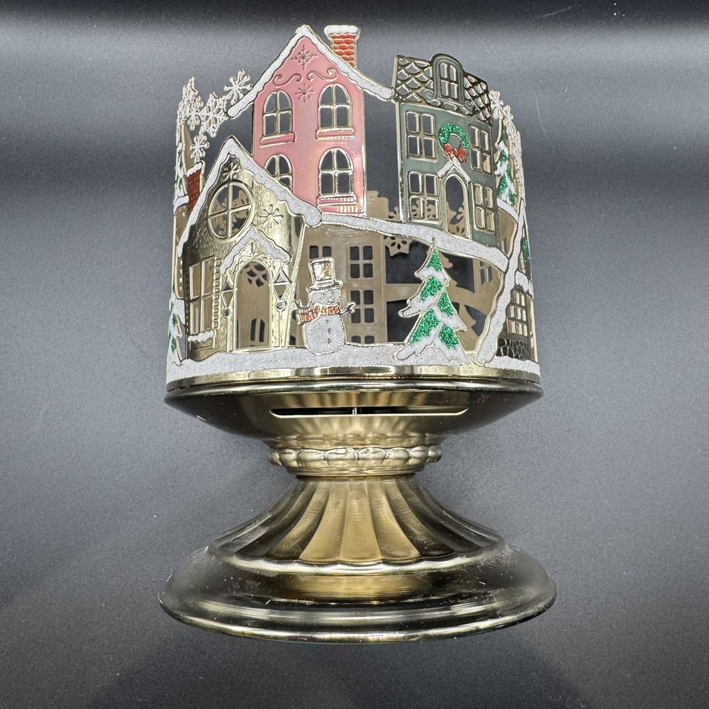Holiday Christmas VILLAGE town SCENE 3-WICK CANDLE HOLDER Bath & and Body Works